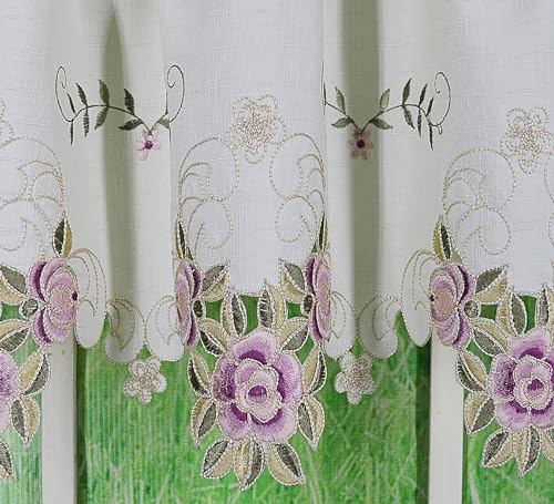 Today's Curtain Verona Reverse Embroidery Valance, 14", Ecru/Rose, 60" W X 14" L - color: Ecru/Rose, size: 60"W x 14"L (Pack of 1)