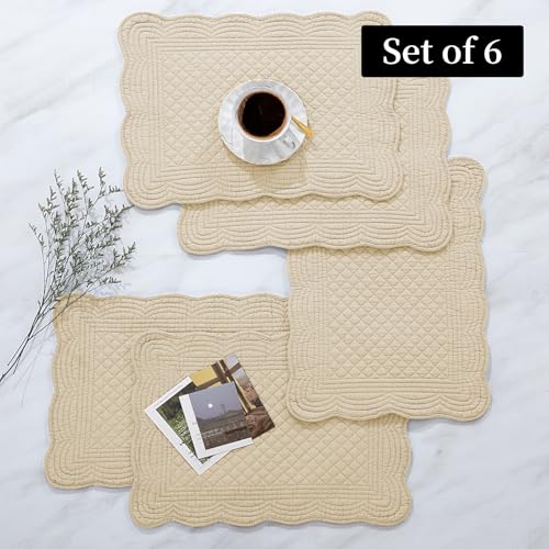 HOMBYS Quilted Placemats Set of 6 Washable-13x18 inches Rectangular Placemats for Kitchen Table-100% Cotton Fabric Rectangular Table Mats, (Light Brown) - color: Light Brown