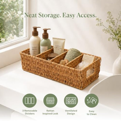 2PCS Rattan Pantry Organizer Baskets with Removable Dividers
