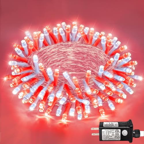 40FT 120 LED String Lights Indoor, Red and White Christmas Lights Outdoor - color: Red and White, size: 40FT 120LED
