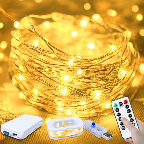 50LED Fairy Lights USB & Battery Powered, 16FT Warm White Fairy String Lights with 8 Modes & Timer, Cuttable Copper Wire Waterproof Twinkle Light Indoor Outdoor for Bedroom Wedding Christmas Decor - color: Warm White, size: 1 Pack