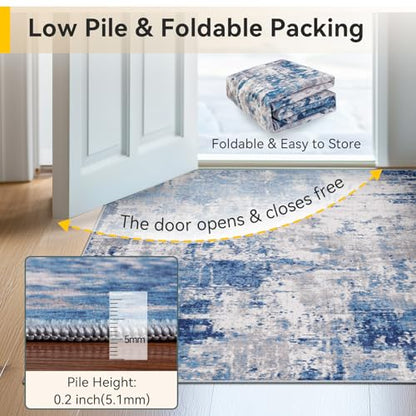 RELEANY Washable Round 4ft Area Rug for Living Room Blue Gray - color: Blue/Gray, size: 4' (Round)