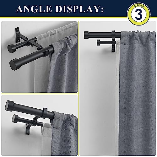 Double Curtain Rods for Windows 36-72 Inches, 1'' Front and 5/8''Back Double Drapery Rods with Premium Aluminum Brackets and End Cap Finials, Adjustable Matte Black Double Window Curtain Rod - color: Matte Black, size: 36-72"
