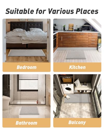 Upgraded Waffle Bath Mat Runner Absorbent Non Slip Bathroom Mat, 2' x 4' - color: Light Grey & Cream, size: 2' x 4'