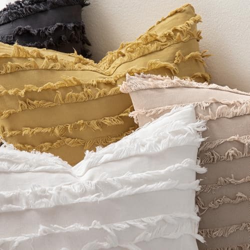 MIULEE Boho Linen Striped Throw Pillow Covers 20x20, Beige - color: Beige, size: 20" x 20" (Pack of 2)