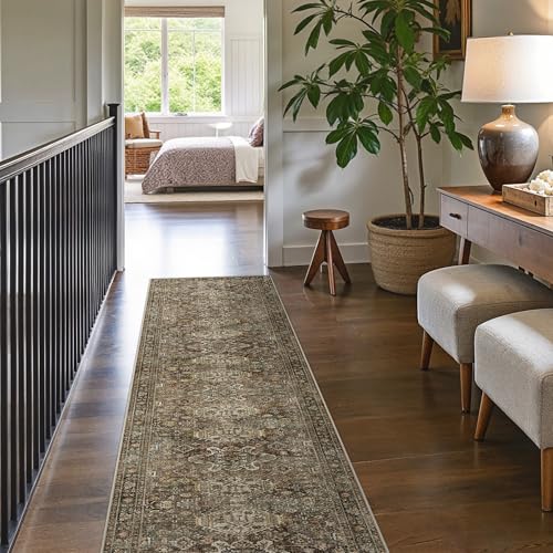 Bavni 2x10 Runner Rug, Non Slip Washable for Hallway, Vintage Brown - color: Brown, size: 2' x 10' (Rectangular)