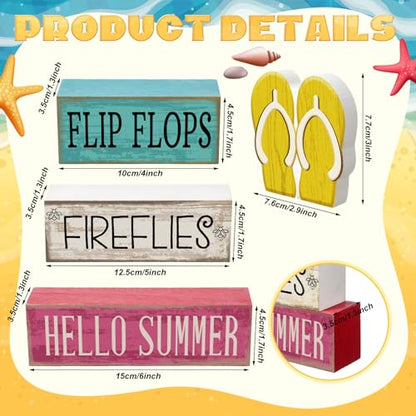 Yuntau 4 Pcs Summer Table Decorations Wood Block Sign Tiered Tray Decor - style: Flip Flops
