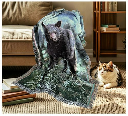 Bear Lodge Jacquard Woven Tapestry Throw Blanket 50"x60" - color: Bear