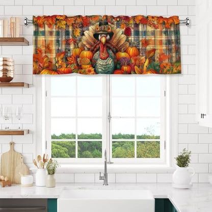 Thanksgiving Turkey Valances for Windows Rod Pocket Curtain Valance 1 Panel Short Curtains for Kitchen Bathroom Living Room Bedroom Window Treatments - color: Thanksgiving Turkey