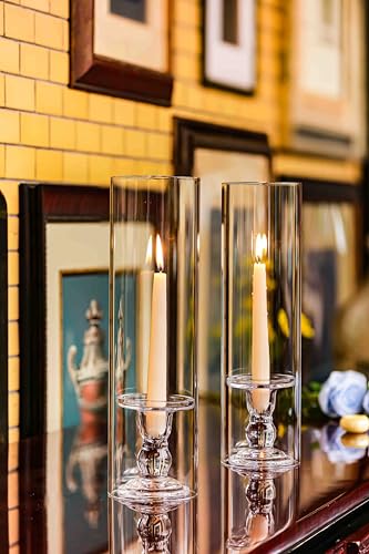 CYS EXCEL 2 PCS (H:14" D:4") Open Ended Glass Hurricane Candleholder Tube Shade | Open Flame Candle Chimney Tube Cover | Bottomless Cylinder - size: 4" wide x 14" tall
