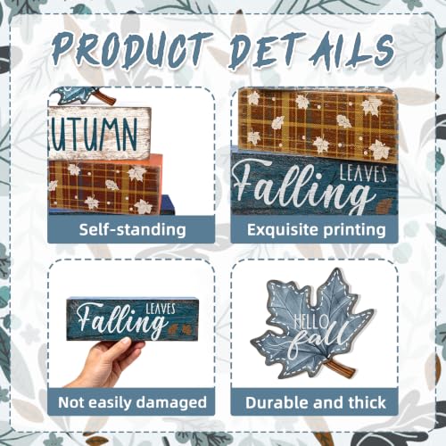 4Pcs Fall Table Decoration Fall Wood Signs Blue Maple Leaves Sign - style: Blue Maple Leaves