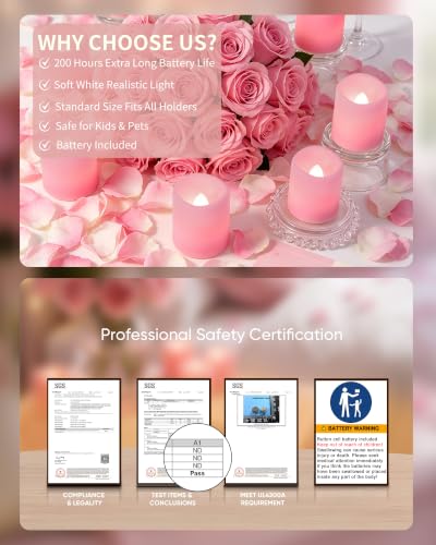 Homemory 12 Pack Pink Flameless Flickering LED Votive Tealights Candles - color: Pink (Soft White Llight), size: 12 Pack