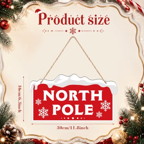 Marsui Christmas Wood Hanging Sign with Jute Rope, North Pole - style: North Pole