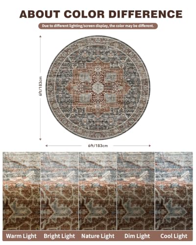 Roxstand 6ft Round Washable Area Rug, Non Slip Rug, Grey/Brown/Tan - color: Grey/Brown/Tan, size: 6' (Round)