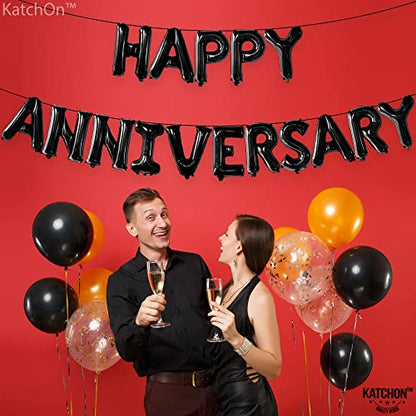 KatchOn Happy Anniversary Balloons Black 16 Inch, Anniversary Decorations - style: Black