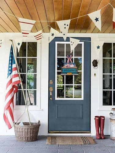 Interchangeable Welcome Sign for Front Door Blue Farmhouse Truck Decor Hanging Sign with 11 Interchangeable Seasonal and Holiday Decor Signs 12x14 in. (Blue Farmhouse Truck) - style: Farmhouse