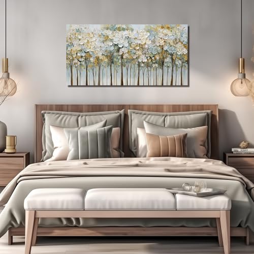 Green and White Flower Poster Wall Decor for Bedroom Tree Canvas Wall Art for Dining Room Modern Prints Wall Art for Apartment Size 24 x 48 Inch - size: 48L" x 24W"