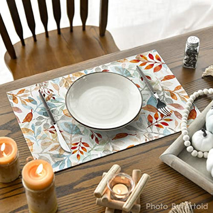 Artoid Mode Eucalyptus Leaves Fall Placemats Set of 8, 12x18 Inch Seasonal Autumn Harvest Table Mats for Outdoor Home Party Dining Decoration - size: 12" x 18", Rectangular Set of 8