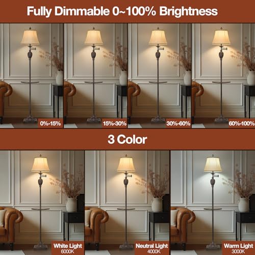 Traditional Floor Lamp withTray,Remote Dimmable,350°Swing Arm,Antique Black - color: Antique black-13