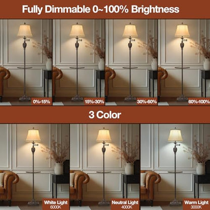 Traditional Floor Lamp withTray,Remote Dimmable,350°Swing Arm,Antique Black - color: Antique black-13