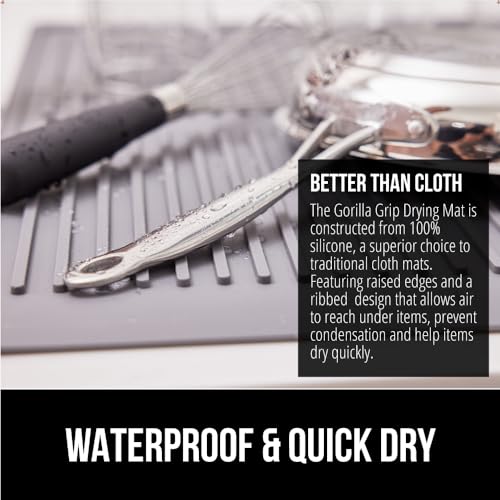GORILLA GRIP Patented BPA-Free Silicone Dish Drying Mat, 18x16, Gray - color: Gray, size: 18" x 16", style: Silicone