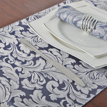 EHouseHome Jacquard Damask Reversible Blue and Grey Table Runners with Tassels 13 x 72 inch Wrinkle and Water Resistant Spill-Proof Decorative Dining and Wedding Runners - color: B&g With Tassels