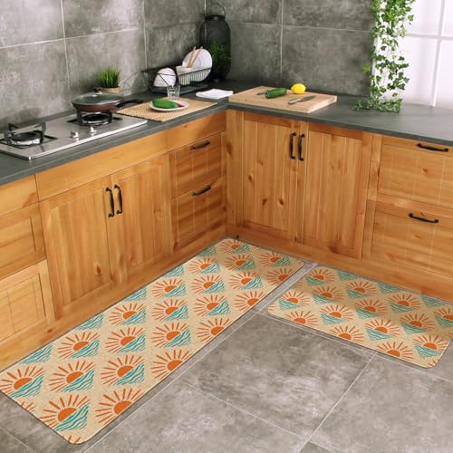 Boho Sunshine Kitchen Mats Set of 2 Non Slip Farmhouse Kitchen Rugs Bohemia Home Decor Low-Profile Washable Floor Mat 17x47 Inch and 17x29 Inch - color: Boho Kitchen Mat-03, size: 17x47 inch and 17x29 inch