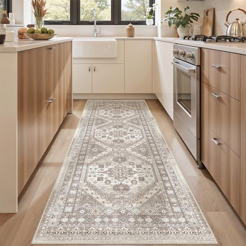 befbee 2'6"x8' Runner Rug for Hallway Washable Non Slip Kitchen Rug - color: Brown/Beige, size: 2'6" x 8' (Runner)