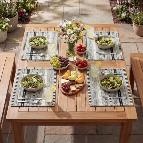 Artoid Mode Black Woven Braided Stripe Placemats Set of 6-12x18 Inch - color: Black, size: 12" x 18", 6 Pcs