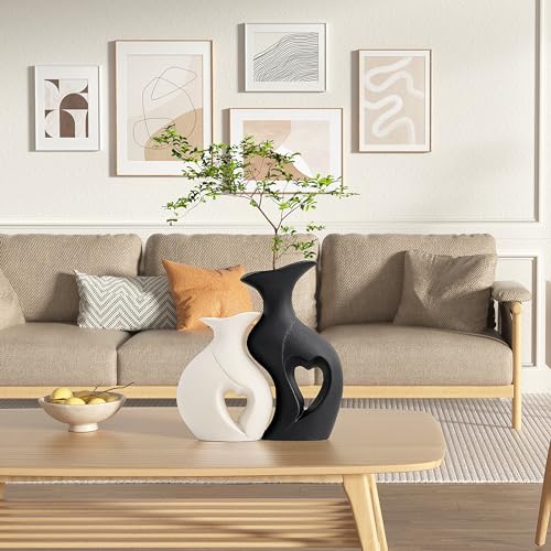 Black and White Vases Home Decor Heart Shape Ceramic Vase Set of 2 - color: Standard Black and White