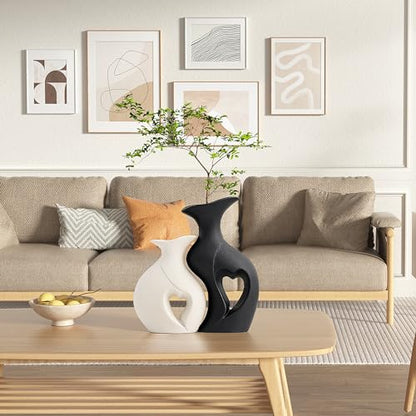 Black and White Vases Home Decor Heart Shape Ceramic Vase Set of 2 - color: Standard Black and White