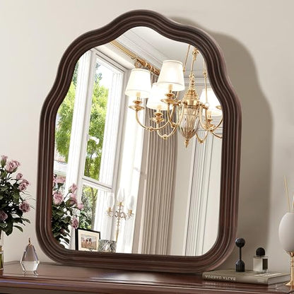 30x36 Inch Wood Arched Mirror, Large Bathroom Mirrors for Wall - size: 36"L x 30"W