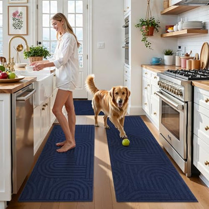 U'Artlines Kitchen Rugs and Mats Set of 3, Blue 20x32+20x48+20x59 - color: Blue
