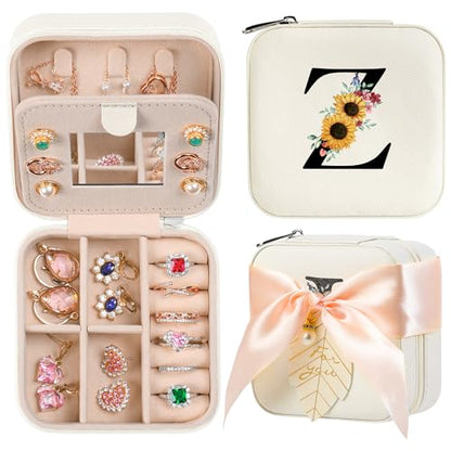 AYGXU Travel Jewelry Box for Women and Girls - Small Case With Initial A-Z - Teacher Gifts - color: white, size: Z