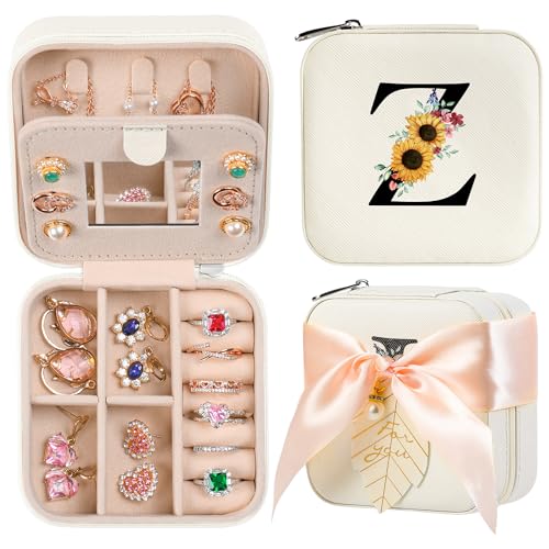 AYGXU Travel Jewelry Box for Women and Girls - Small Case With Initial A-Z - Teacher Gifts - color: white, size: Z