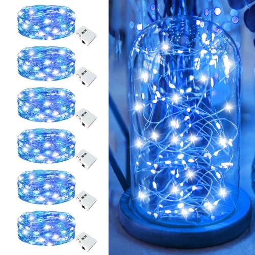 6 Pack Fairy Lights Battery Operated - 7ft 20 Led Twinkle Lights 3 Modes, Bulk Mini String Lights Waterproof for Mason Jars Vases DIY Party Wedding Decoration Christmas -Blue and White - color: Blue and White, size: 6 Pack