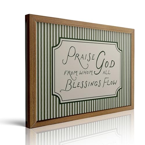 Javsris Framed Christian Scripture Wall Art Bible Verse Pictures Wall Decor Sage Green Striped Praise God From Whom All Blessings Flow Paintings Canvas Prints Religious Home Decor for Living Room Religious Scripture Art 16x24in - color: Bible Verse, size: