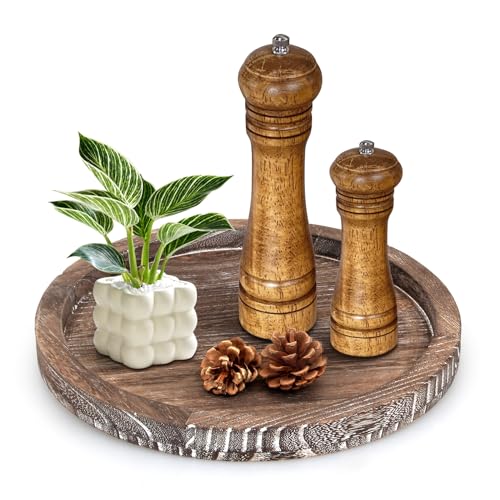 Round Decorative Wooden Serving Trays for Ottoman Coffee Table Tray Decor - color: Washedwhite, size: 12"