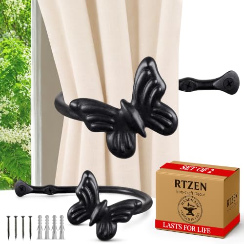 RTZEN Metal Curtain Tiebacks, Drapery Holders for Wall, 2 Pcs - size: Medium, style: Butterfly