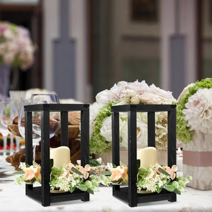 Hushee 30 Pcs Wooden Wedding Lantern Centerpiece Candles Wreaths Set,Black - color: Black