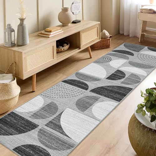 MUJOO Runner Rug Washable,2x8 Area Rugs Non Slip Modern Abstract Boho - color: Black and Grey, size: 2' x 8' (Rectangular)