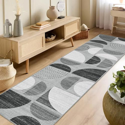 MUJOO Runner Rug Washable,2x8 Area Rugs Non Slip Modern Abstract Boho - color: Black and Grey, size: 2' x 8' (Rectangular)