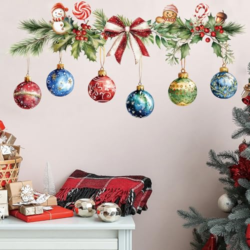 Merry Christmas Wall Decals Hanging Xmas Ball Wall Stickers Window Decor
