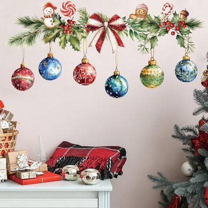 Merry Christmas Wall Decals Hanging Xmas Ball Wall Stickers Window Decor