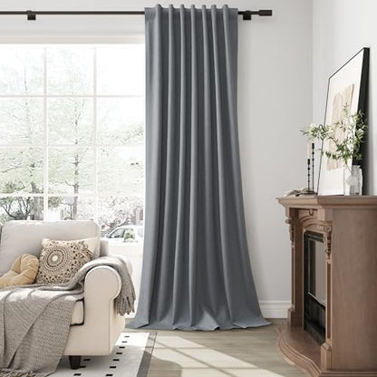 Guken Grey Linen 100% Blackout Curtains for Bedroom 102 Inches Long Back Tab Hook Belt Textured Elegant Black Out Room Darkening Thermal Insulated Soundproof Drapes Living Room 2 Panels Set 52x102 - color: Grey, size: 52"W x 102"L (Pack of 2)