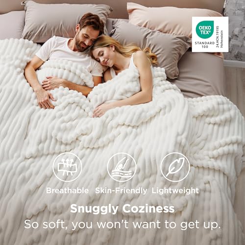 Bedsure Extra Soft Large Fleece Blanket for Bed Off White 120"x120" - color: Off White, size: Large