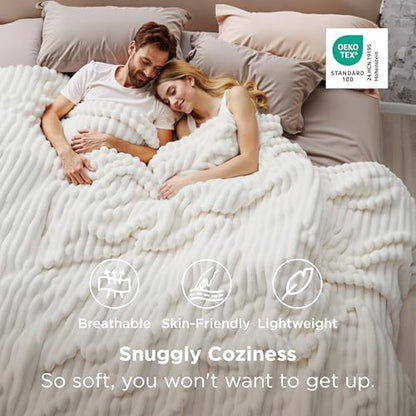 Bedsure Extra Soft Large Fleece Blanket for Bed Off White 120"x120" - color: Off White, size: Large