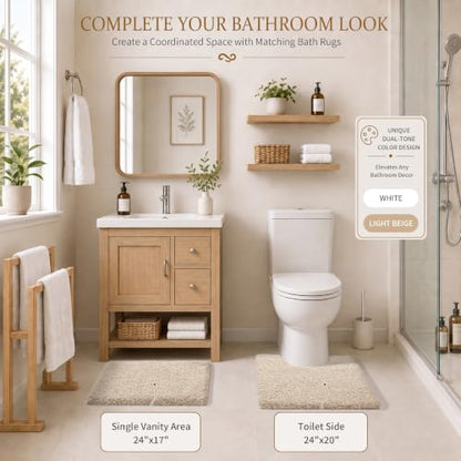 Yimobra Bathroom Rugs Non Slip Washable 24X17, Small Bath Mat, Beige&White - color: Light Beige and White, size: 17" X 24"