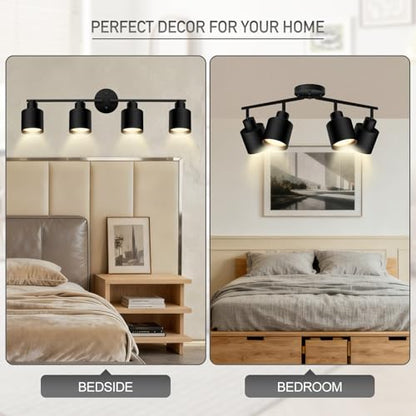 4-Light Led Track Lighting,Black Ceiling Lighting Fixtures,Wall Sconces Ceiling Spotlight with Foldable Light Arms for Kitchen, Closet, Bedroom,GU10 Socket, Bulbs Not Included - color: 4 light Black