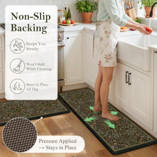 Collive Kitchen Rugs Sets of 3 Half Roung Sink Rug Cushioned Anti Fatigue - color: Olive Green, size: 17.3"x29.5"+17.3"x47"+17.3"x59"(Half-Moon)